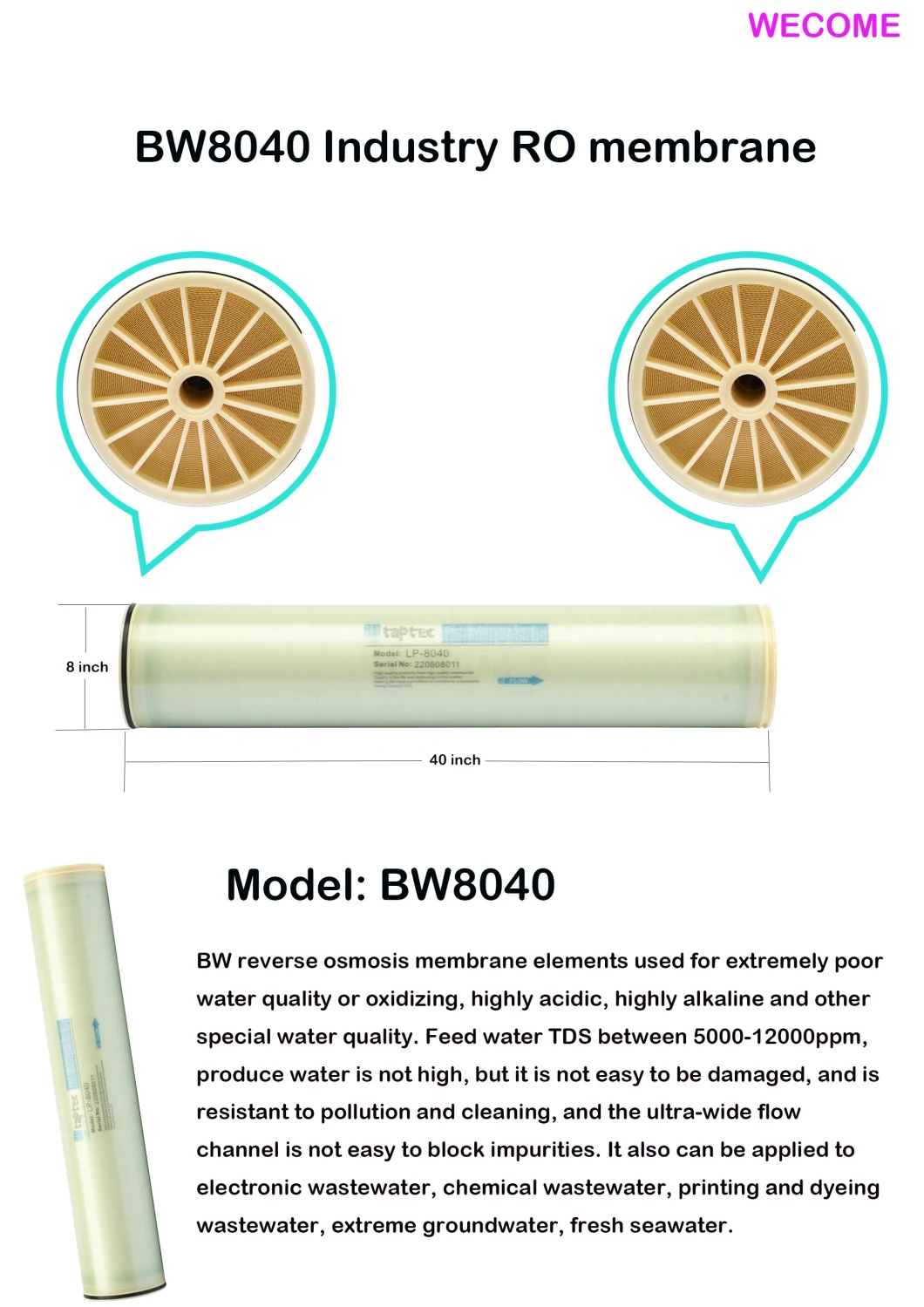 Bw8040 Water Treatment Purifier Industry RO Membrane